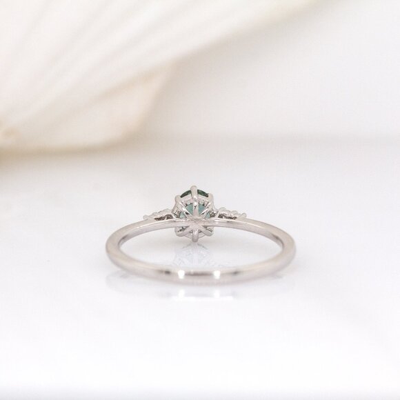 Teal Sapphire Ring in 14K Solid Gold with Natural Diamond Accents - Picture 6 of 8